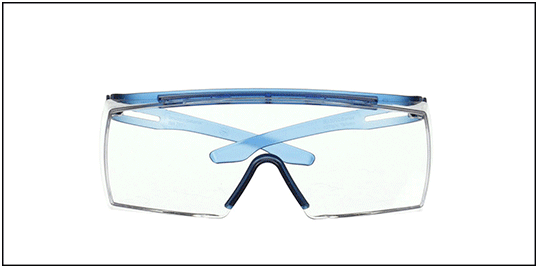 มุมมอง 360 องศาของแว่นตานิรภัย SecureFit 370 OTG Series กรอบสีน้ำเงินพร้อมเลนส์ใส
