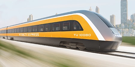 รถไฟโดยสารพร้อมฟิล์มกราฟิก

