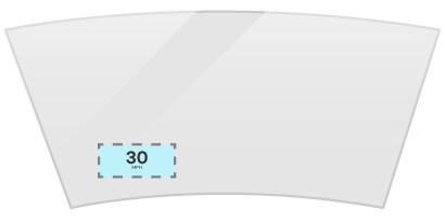 Windshield illustration showing a small portion of windshield for HUD speedometer

