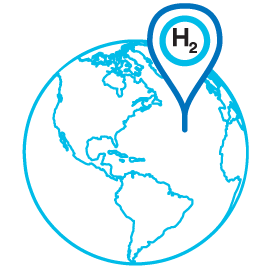 An Earth icon with a hydrogen pin on it.