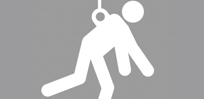 Illustration of figure suspended from connection point on back
