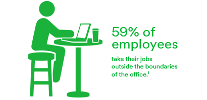 green person sitting at a table with a computer
