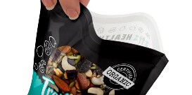 Image of fingertips reclosing a pouch of trail mix with 3M™ Grip Lock Strip
