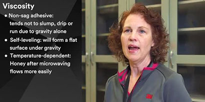 Image from video of Shari Loushin discussing viscosity in relation to structural adhesives
