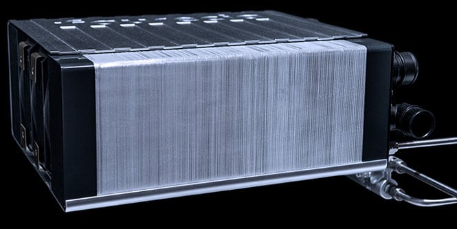 Up close image of a Fuel Cell Electric Vehicle (FCEV) on a black background
