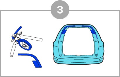 Product application image of a back of an open truck showing 3M mask back hatch application.
