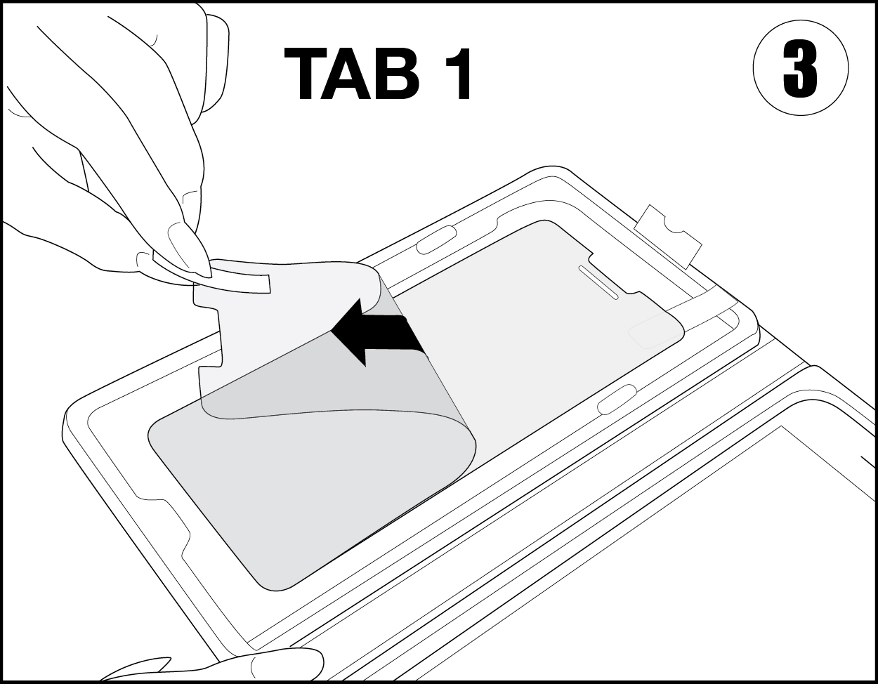 Illustration showing how to remove first tab of applicator kit