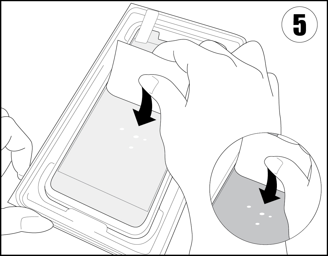 Illustration of applicator pushing air bubbles out to edge of screen protector