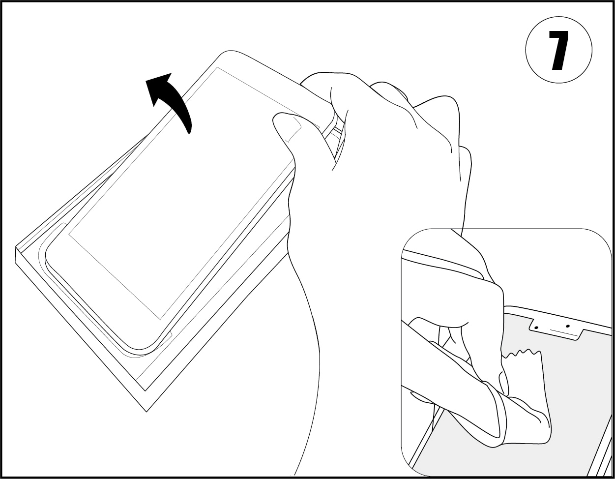 Illustration showing how to clean privacy screen protector