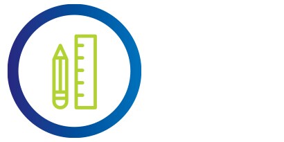 Graphic of green pencil and ruler within blue circle.
