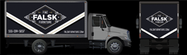 truck wrapped in scotchlite reflective film for reflective accents on a company logo, call to action, and phone number for brand visibility at night