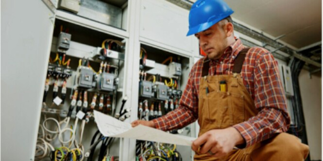 Maintenance worker wearing 3M helmet
