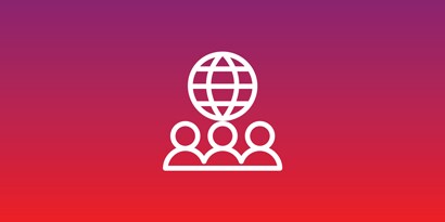 white line drawing of people with a globe above them