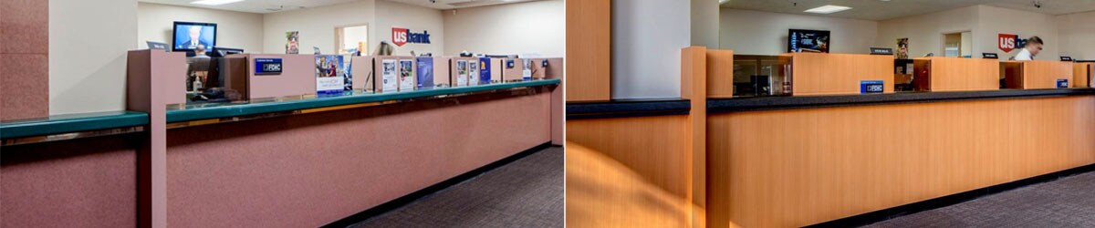 การตกแต่งภายในของ US Bank หลังได้รับการปรับปรุงด้วยนวัตกรรมตกแต่งพื้นผิว Di-NOC
