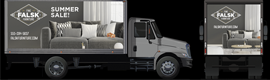 furniture company fleet vehicle wrapped in reflective 3M scotchlite print film to promote brand at night