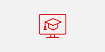Icon of a computer monitor showing a graduation cap and tassel
